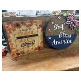 Two Holiday Wooden Made Decorative Hanging Signs.