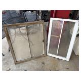 Pair of Two Vintage Wooden 2-Panel Glass Windows