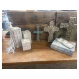 Home Decor Crosses, 3pc Wood Tea Lite Pillars,