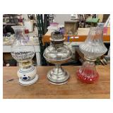 3 Vintage Oil Lamps, Rayo Nickel Plated Brass