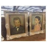 Two Vintage Oil Painted  Portraits photograph of