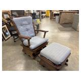 Amish-Style Glider Rocker w/Ottoman Blue Cushions