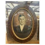 Antique Oval Portrait in a Tiger Strip Wooden