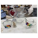 Glass Pitcher, Sugar Bowl, Creamer, and Toothpick