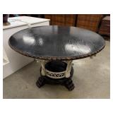 Black Round Top Table with Cream Iron Base, 4ft