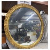 Round Gold Framed Wall Mirror, Floral Pattern