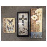 3pc Pictures, 2 Canvas Floral Butterfly Pictures
