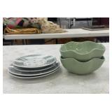 Green Plates and Two Green Bowls Sango