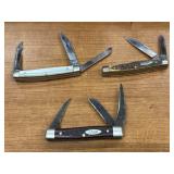 3 small multi blade pocket knives. One is a Case