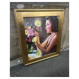 Framed Oil Painting of "Girl Arranging Flowers"