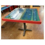 RED RIM- BLUE TOP Square Table with Cast Iron Base