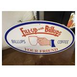 FILLUP WITH BILLUPS LARGE OVAL ADVERTISING SIGN