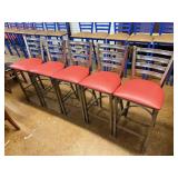 Set of 5 Stainless Bar Stools with Red Vinyl