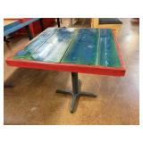 RED RIM- BLUE TOP Square Table with Cast Iron Base