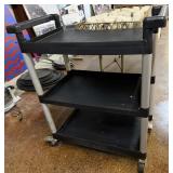 3-Tier Black Plastic Rolling Push Cart