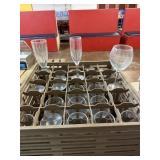 DISHWASHER TRAY FULL OF MIXED GLASSWARE CUPS