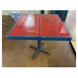BLUE RIM- RED TOP Square Table with Cast Iron Base