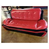 Red & Black Leather Style Booth Seat, Left Arm