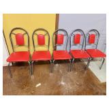 5 Diner Style Stainless Red Vinyl Chairs