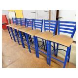 Set of 7 Blue Metal Bar Stool Chairs with Tan