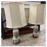 Pair of Vintage Porcelain Rose Lamps.
