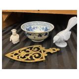 Misc Items, Blue Bowl, Ceramic Bird and