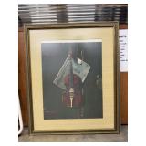 Framed Print of Violin Hanging on Rustic Door.