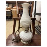 Milk Glass Hobnail Hurricane Electric Lamp