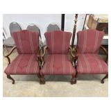 Trio of Fairfield Queen Anne Red Fabric Armchairs