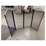 Vintage Black Folding Fireplace Screen w/Brass