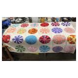 72"x40" Handmade Circular Appliquï¿½d Patterns Quilt