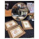 Decorative Circular Mirror, and Three Wooden Sea