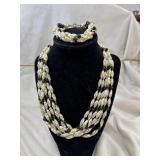 Necklace Bracelet set- 6-Strand Black/Gold/Pearl