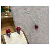 Vintage Marcasite Sterling Silver Faux Red Coral