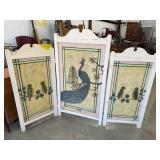 Peacock & Birds Tri-Fold Wooden Partition