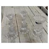 Crystal Footed Bud Vase & 2 Candleholders