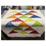 45"x90" Hand-Stitched Rainbow Geometric Quilt