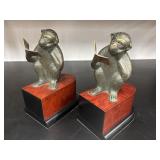 Pair of Solid Brass Reading Monkey Bookends.