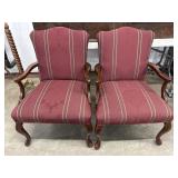 Pair of Fairfield Queen Anne Red Fabric Armchairs
