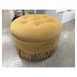 Gold Velour Tufted Ottoman Foot Stool with Fringe
