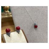 Vintage Marcasite Sterling Silver Faux Red Coral