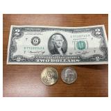 US Coins-One (1976) $2 Dollar Bill with One