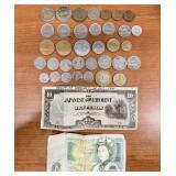 37pc Foreign Monies Coins & Paper Bills Foreign