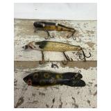 3 Wooden Fishing Lures- Vintage Bombers Wooden
