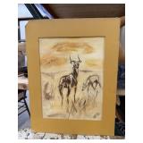 African Style Antelope Sketch Hand Drawn Mixed