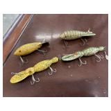 4 Vintage Wooden Fishing Lures, Possibly