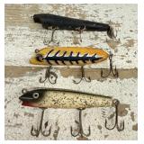 3 Vintage Wooden Fishing Lures Martyï¿½s Silver