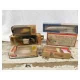 6pc Vintage Fishing Lures & Boxes. 3 Heddon Rebel