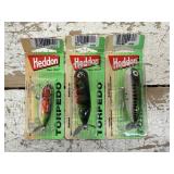 3 Vintage Heddon Torpedo Fishing Lures in