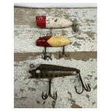 3 Vintage Fishing Lures- 2 Wood Painted